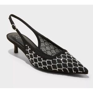 Women's Gigi Embellished Slingback Kitten Heels Black - A New Day -